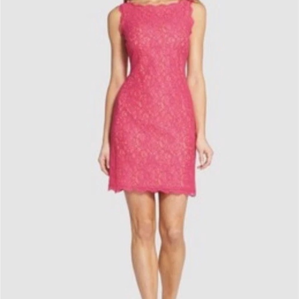 Adrianna Papell Hot Pink Lace Sheath Mini Dress